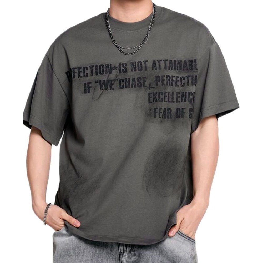 Perfection Quest Letter Print T-Shirt - Thrashink