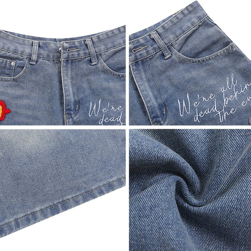 Petal Embroidered Denim Shorts - Thrashink