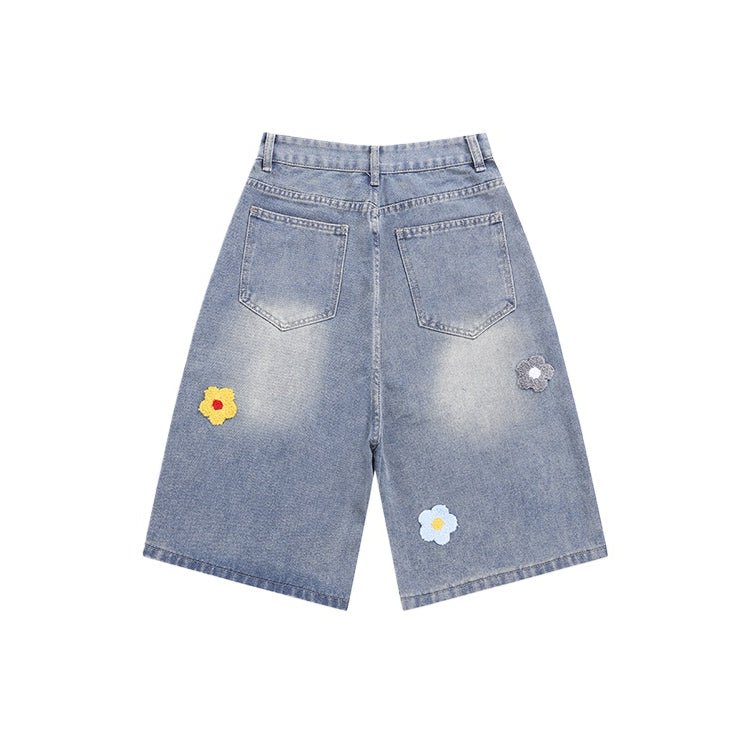 Petal Embroidered Denim Shorts - Thrashink