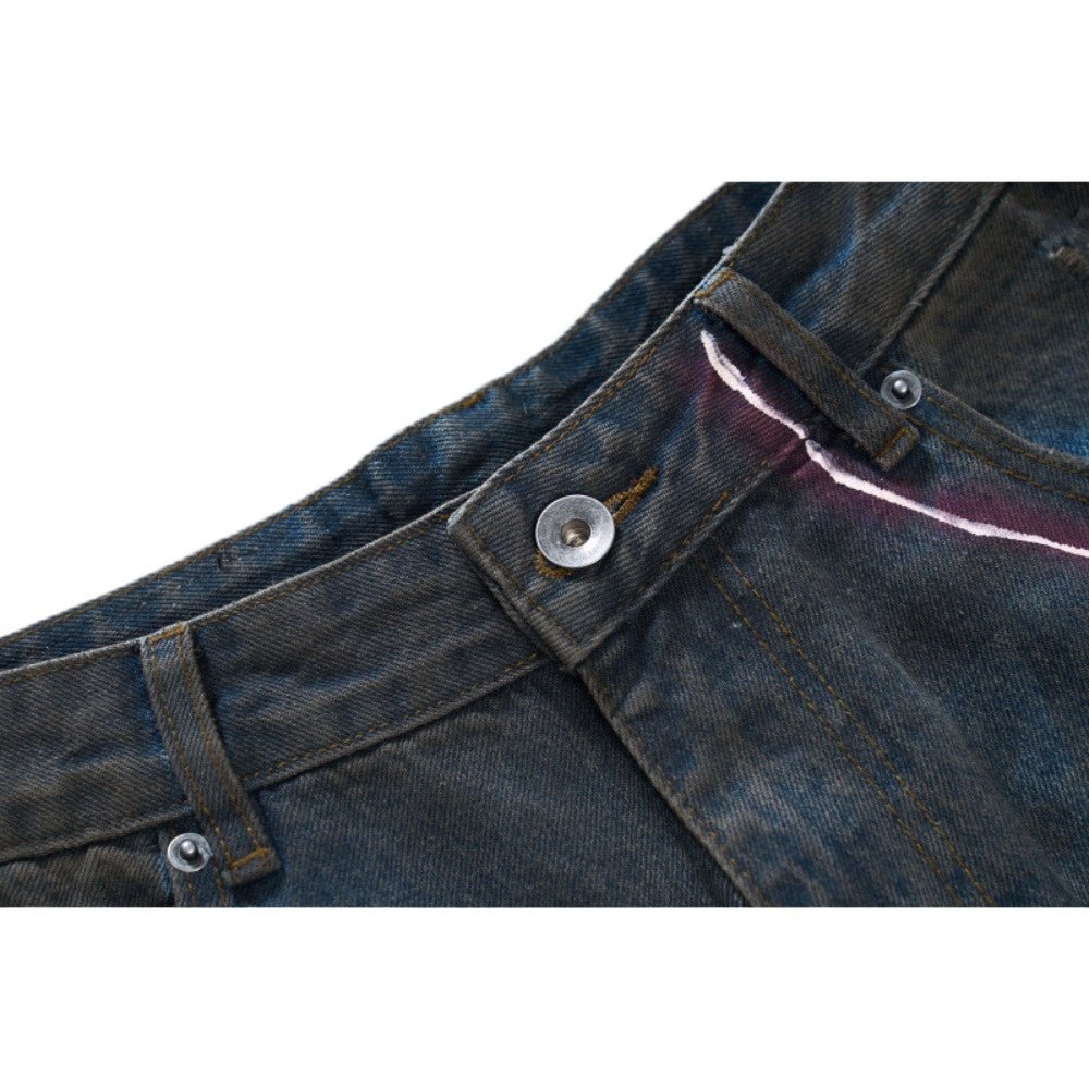 Pink and Purple Lightning Print Wide - leg Jeans - Thrashink