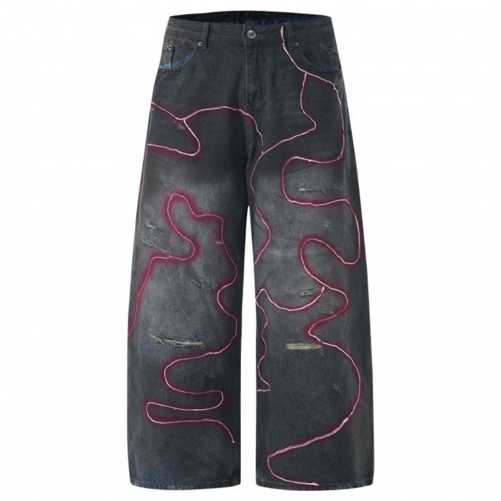 Pink and Purple Lightning Print Wide - leg Jeans - Thrashink