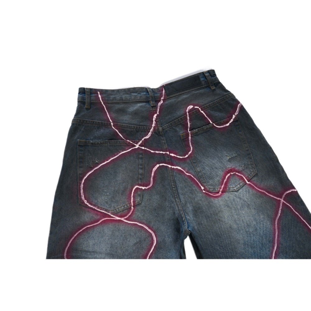 Pink and Purple Lightning Print Wide - leg Jeans - Thrashink