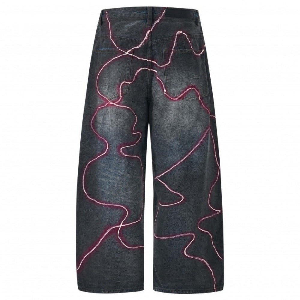 Pink and Purple Lightning Print Wide - leg Jeans - Thrashink