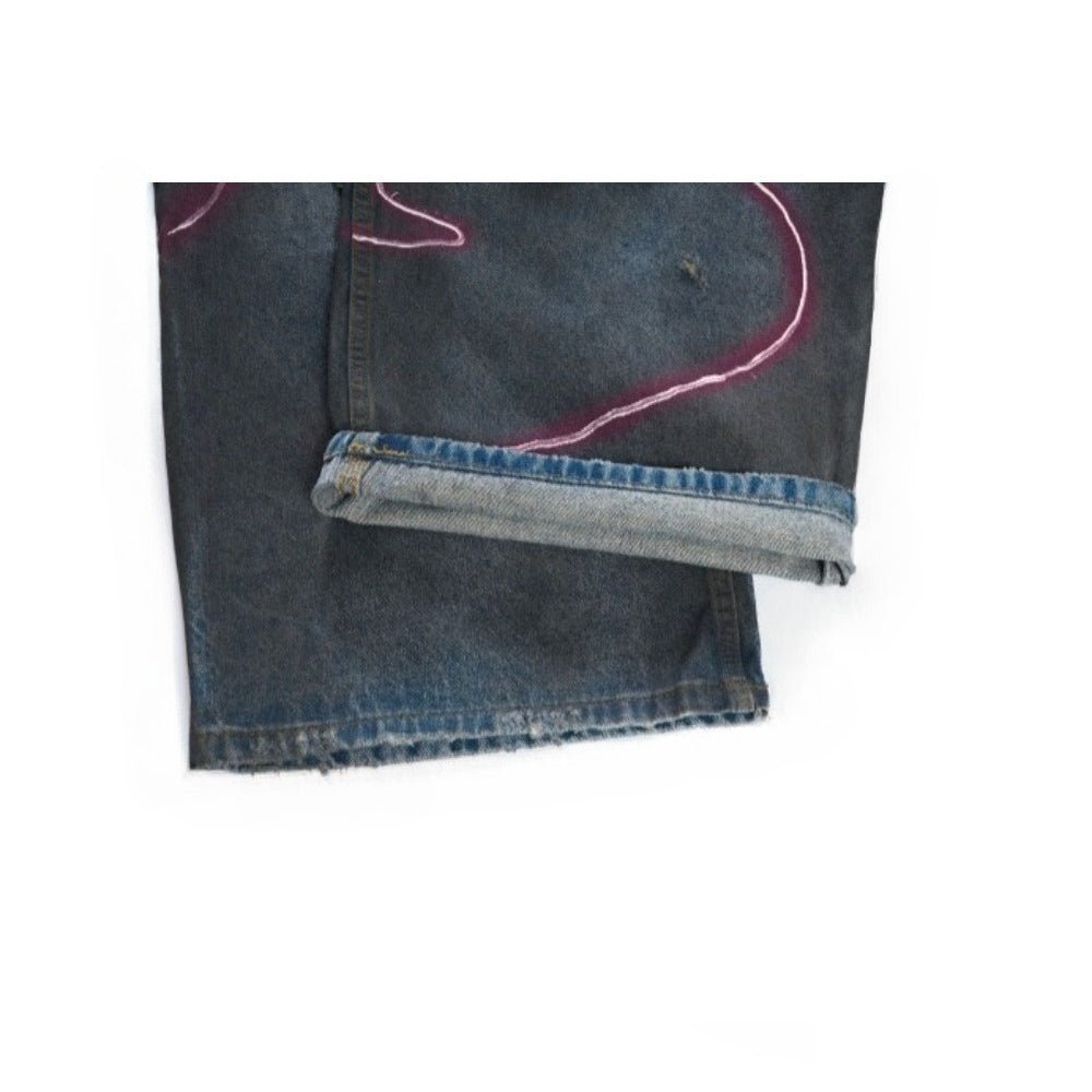 Pink and Purple Lightning Print Wide - leg Jeans - Thrashink