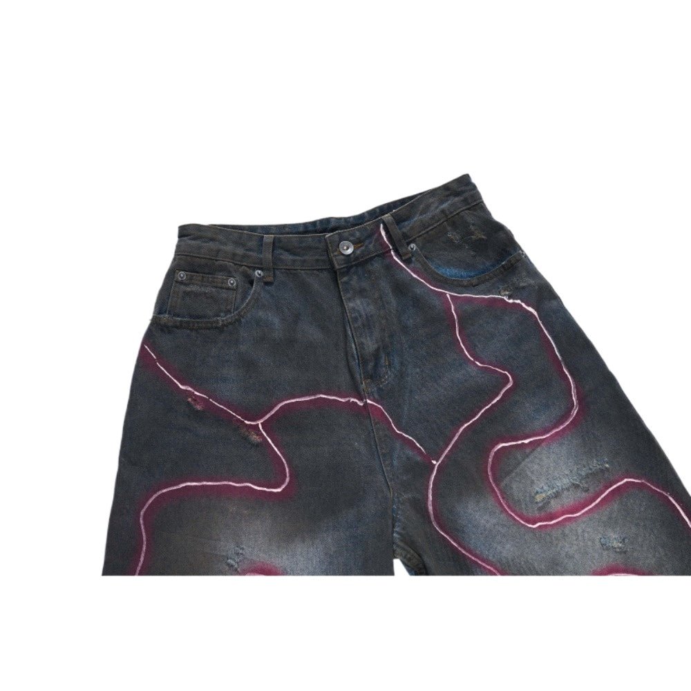 Pink and Purple Lightning Print Wide - leg Jeans - Thrashink