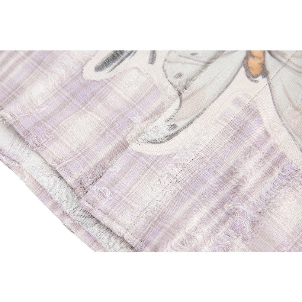 Pinkish Purple Floral Graffiti Check Shirt - Thrashink