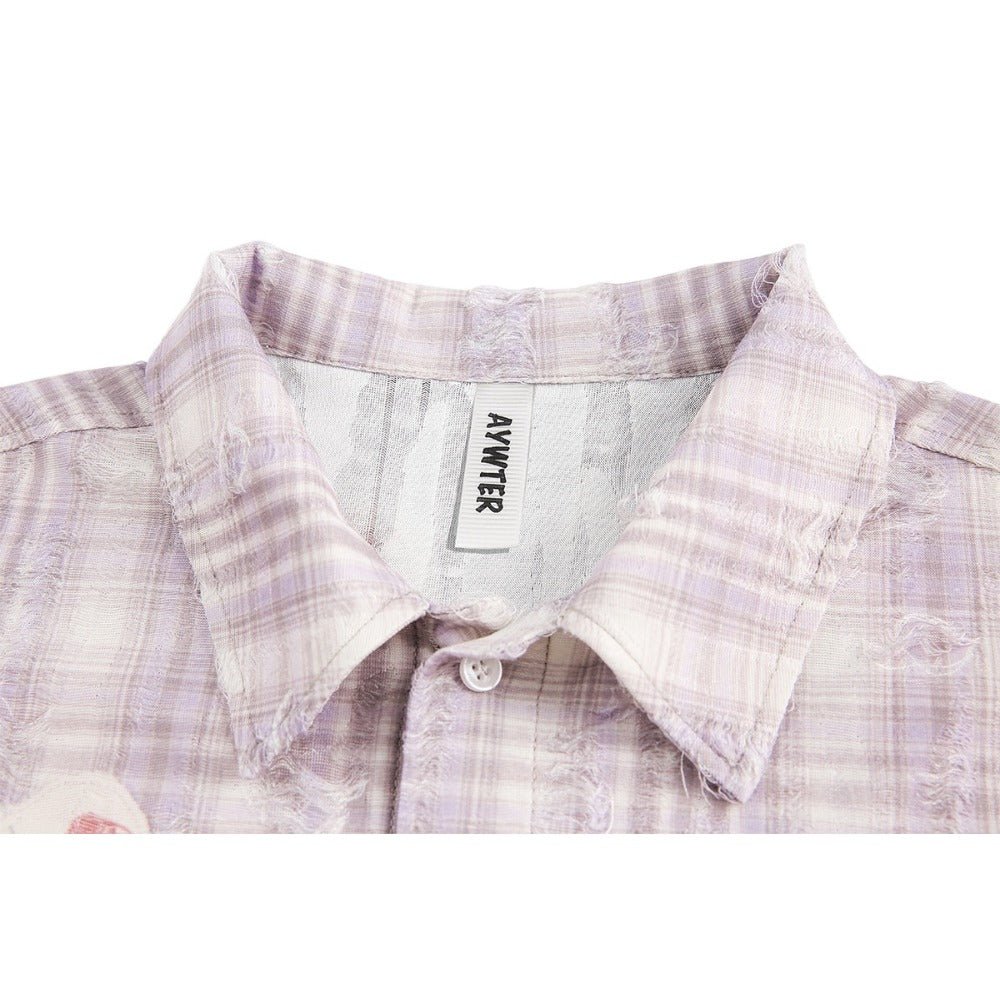 Pinkish Purple Floral Graffiti Check Shirt - Thrashink