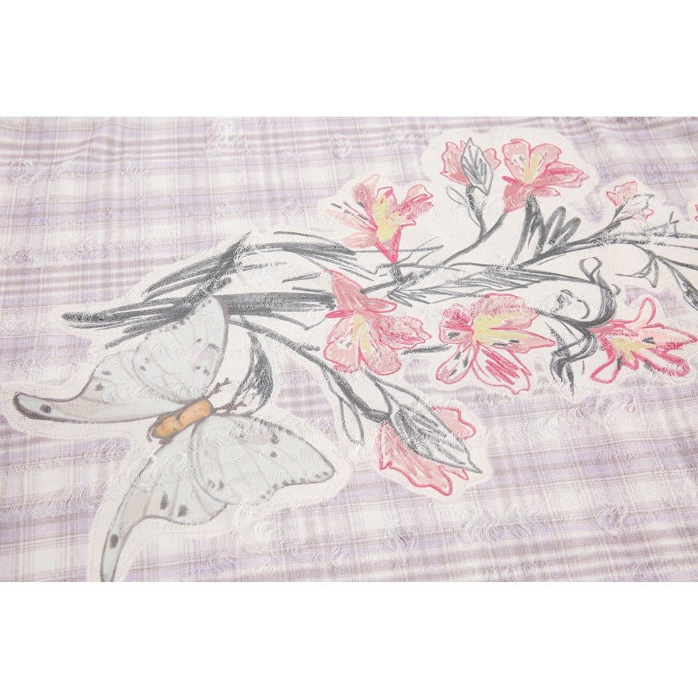 Pinkish Purple Floral Graffiti Check Shirt - Thrashink