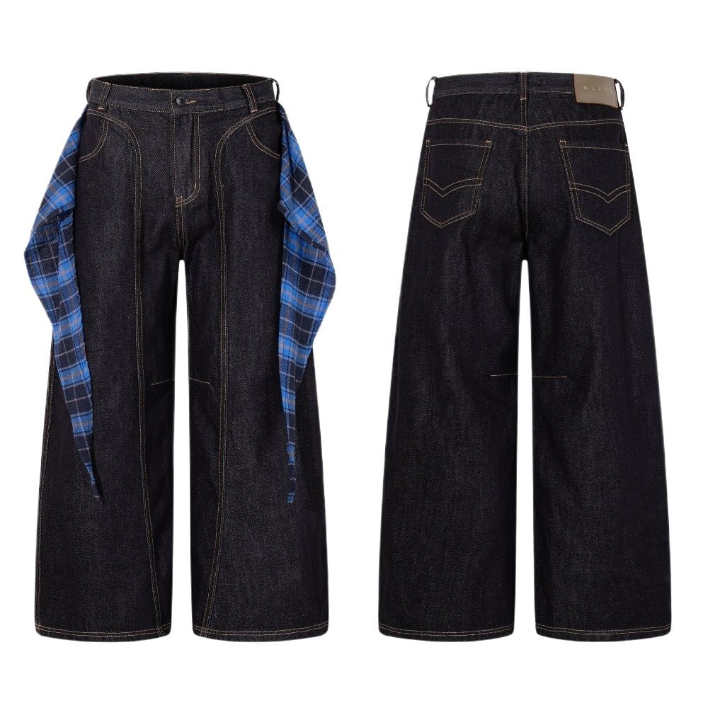 Plaid Accent Wide Leg Jeans - Thrashink