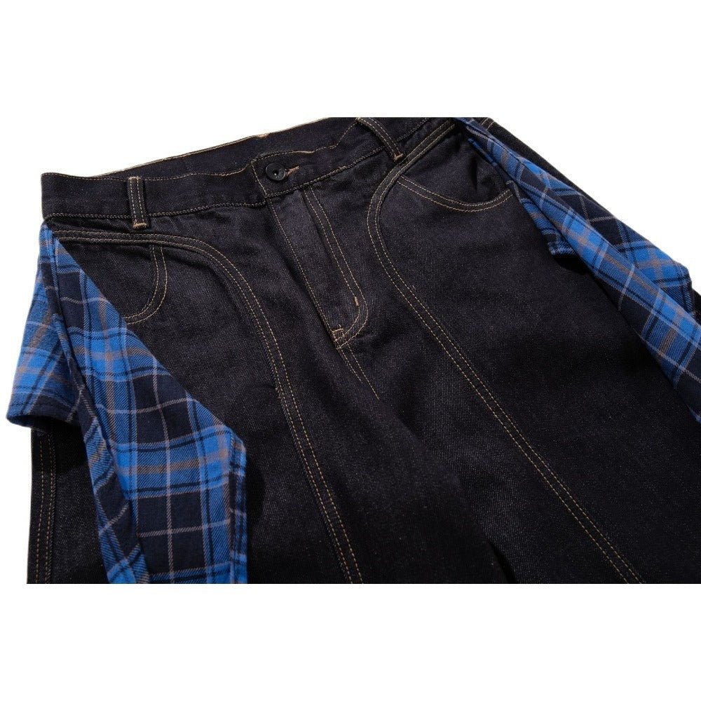Plaid Accent Wide Leg Jeans - Thrashink