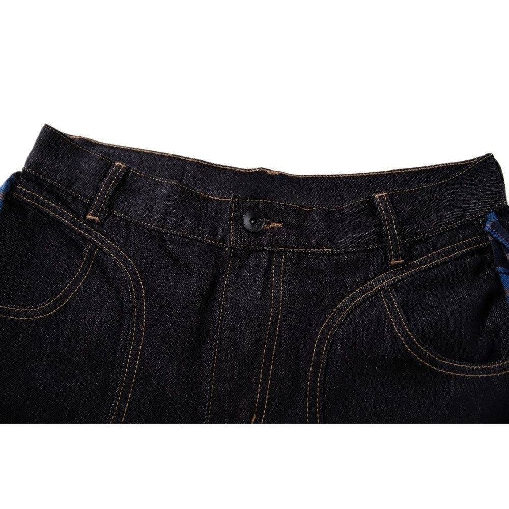 Plaid Accent Wide Leg Jeans - Thrashink