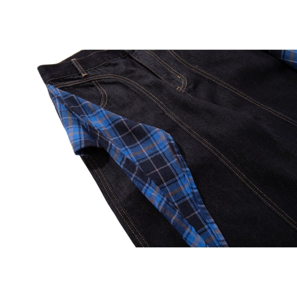 Plaid Accent Wide Leg Jeans - Thrashink