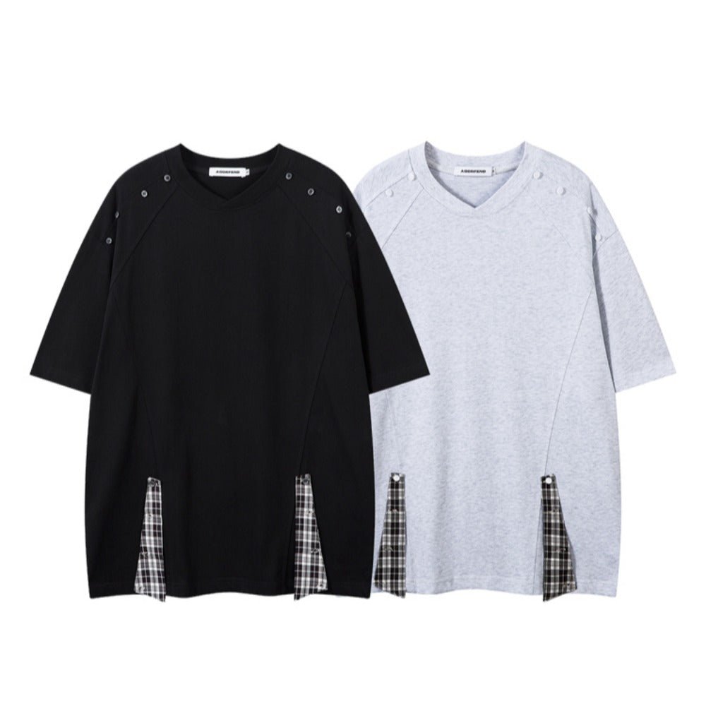 Plaid Deconstructed V - neck T-Shirt - Thrashink