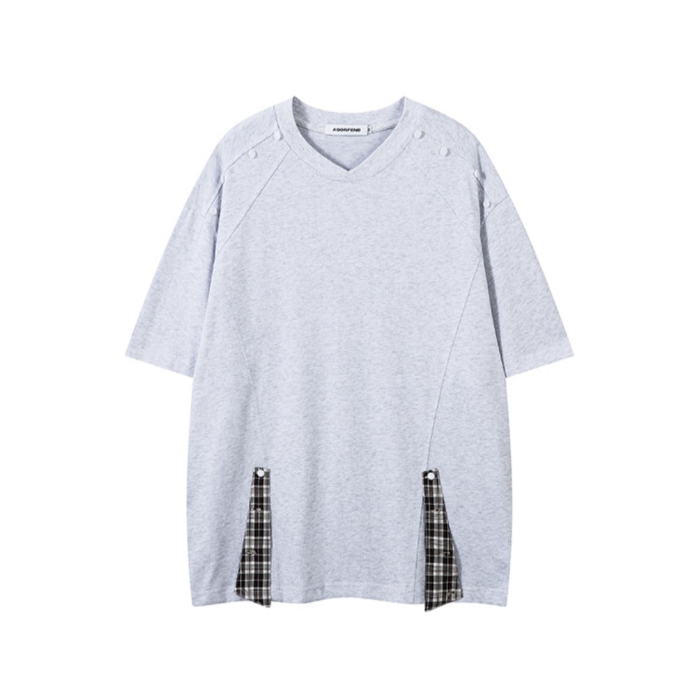Plaid Deconstructed V - neck T-Shirt - Thrashink