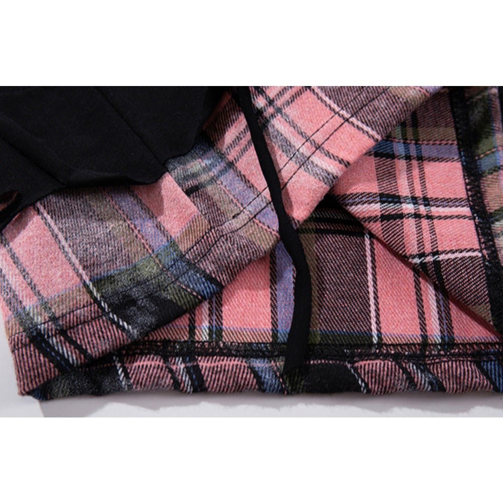 Plaid Lapel Star Fake Two Piece T-Shirt - Thrashink