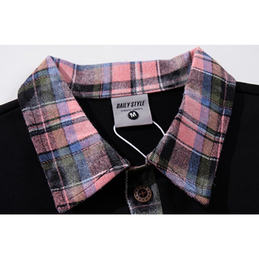 Plaid Lapel Star Fake Two Piece T-Shirt - Thrashink
