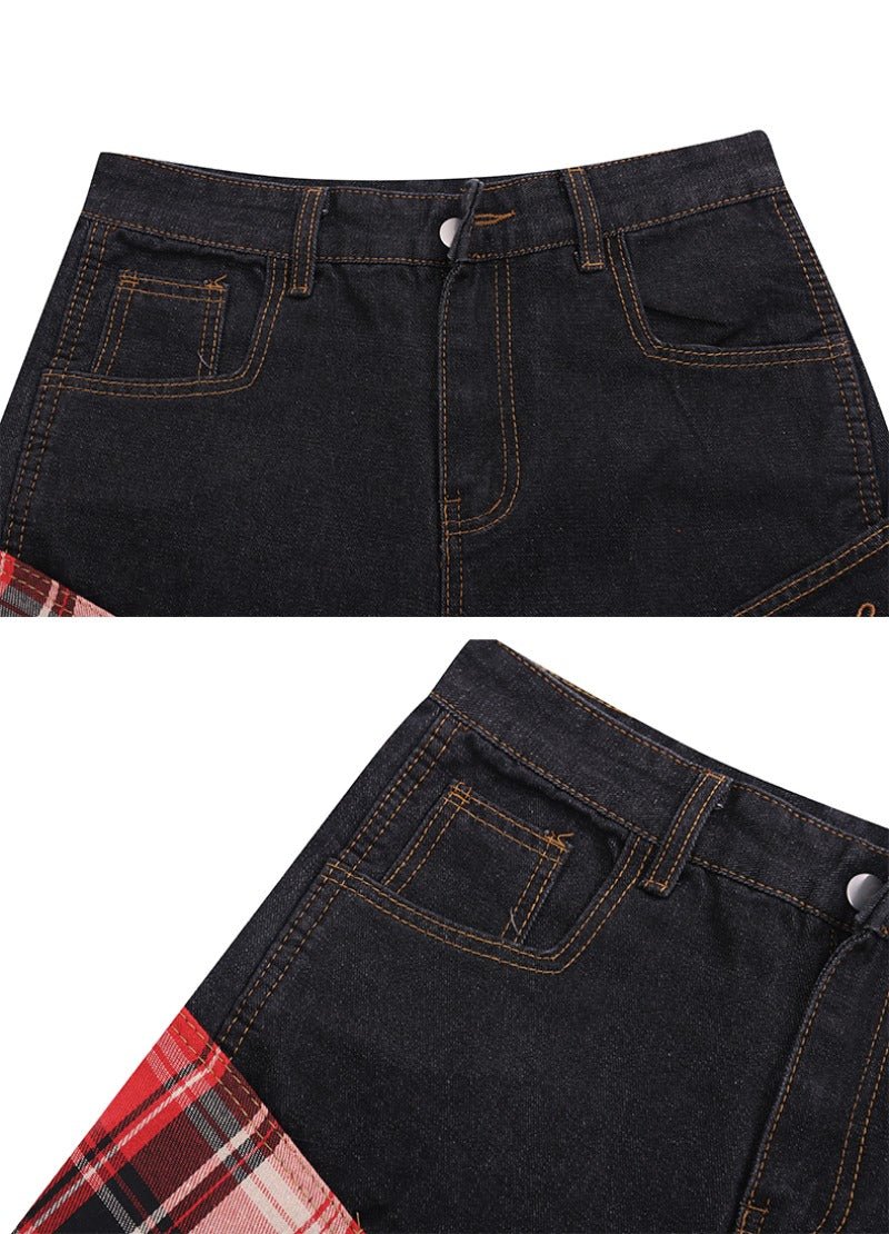 Plaid Pocket Capri Denim Shorts - Thrashink