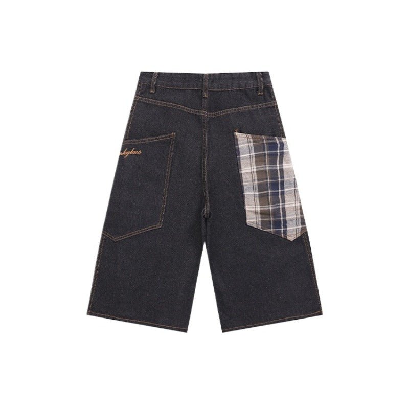 Plaid Pocket Capri Denim Shorts - Thrashink