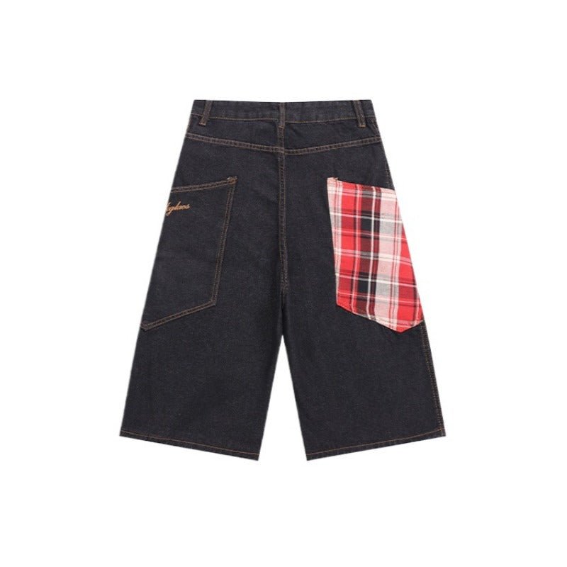 Plaid Pocket Capri Denim Shorts - Thrashink