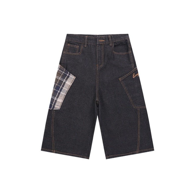 Plaid Pocket Capri Denim Shorts - Thrashink
