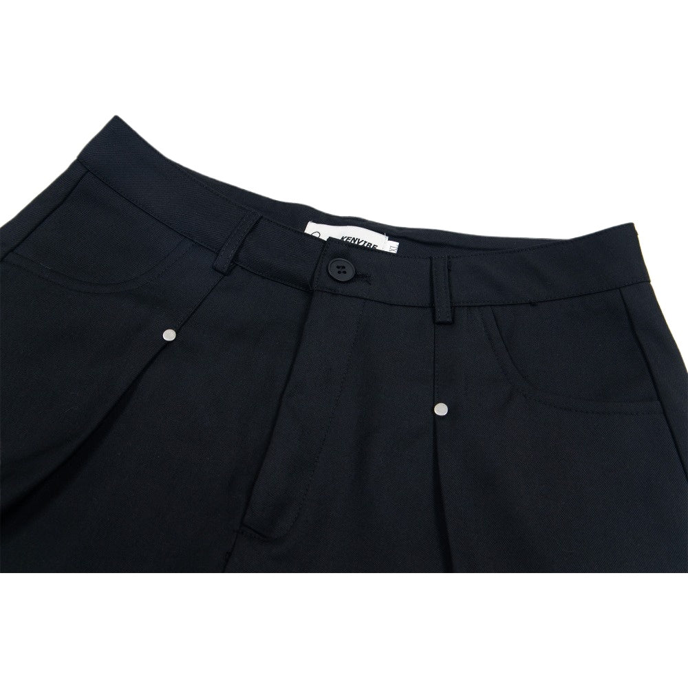 Pleated Rivet Suit Shorts - Thrashink