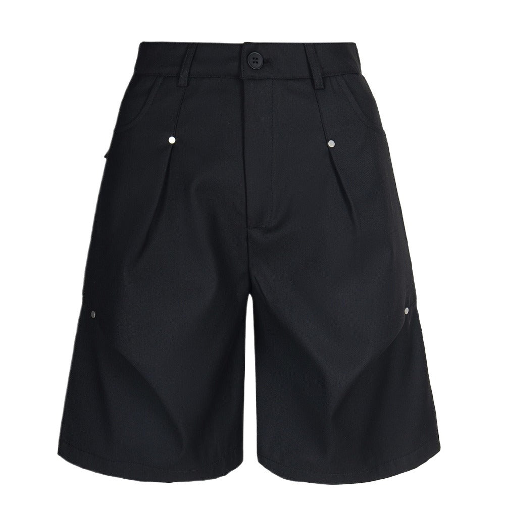 Pleated Rivet Suit Shorts - Thrashink