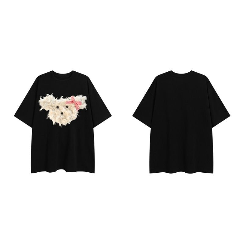 Plush Bear Embroidered Short Sleeve T-Shirt - Thrashink