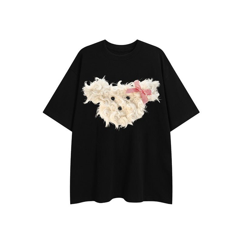 Plush Bear Embroidered Short Sleeve T-Shirt - Thrashink