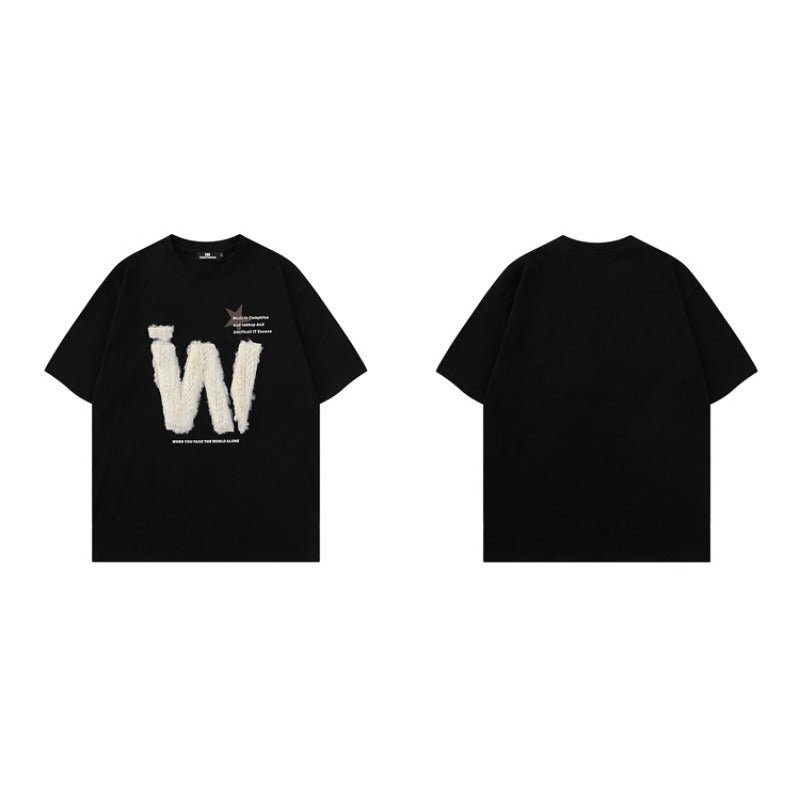 Plush Embroidered "W" Short Sleeve T-Shirt - Thrashink