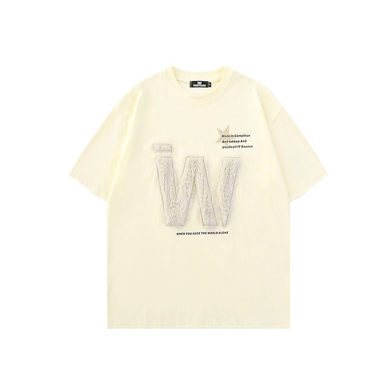 Plush Embroidered "W" Short Sleeve T-Shirt - Thrashink