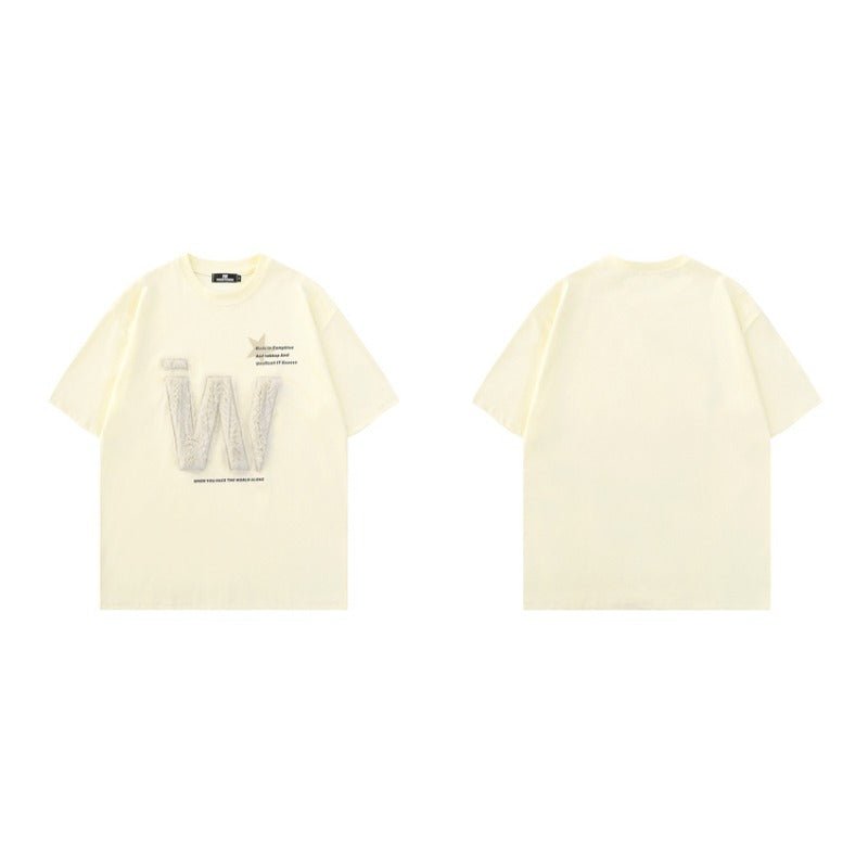 Plush Embroidered "W" Short Sleeve T-Shirt - Thrashink