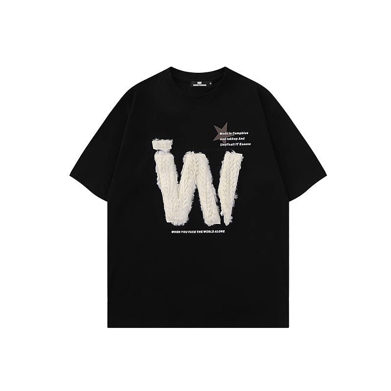 Plush Embroidered "W" Short Sleeve T-Shirt - Thrashink