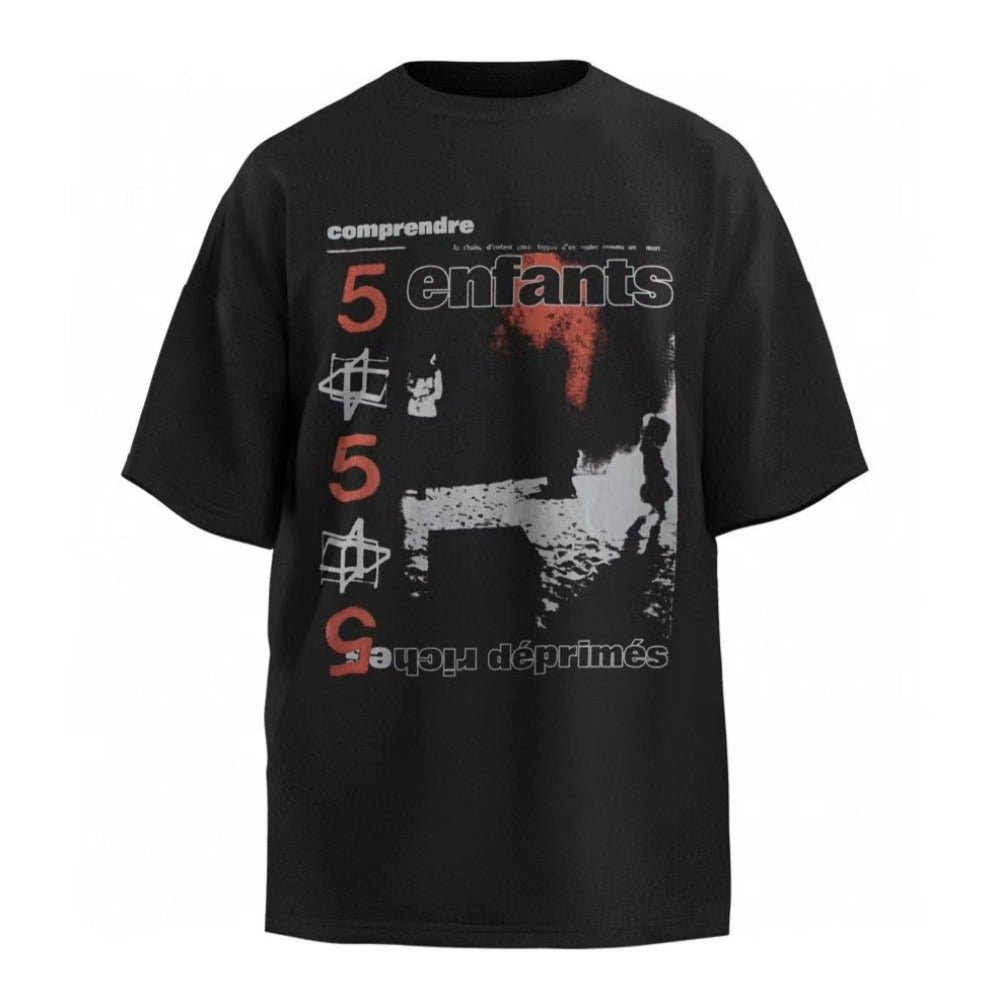 Portrait Printed Washed Distressed T-Shirt - Thrashink