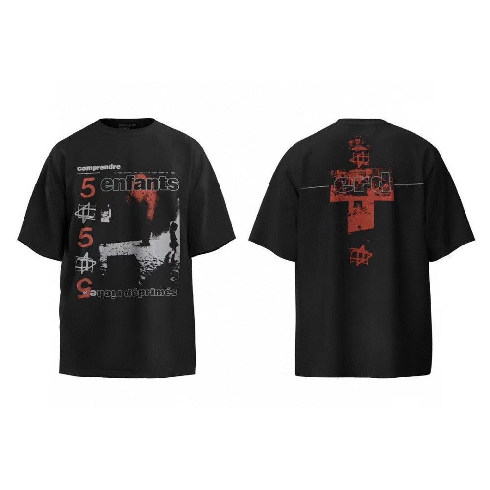 Portrait Printed Washed Distressed T-Shirt - Thrashink