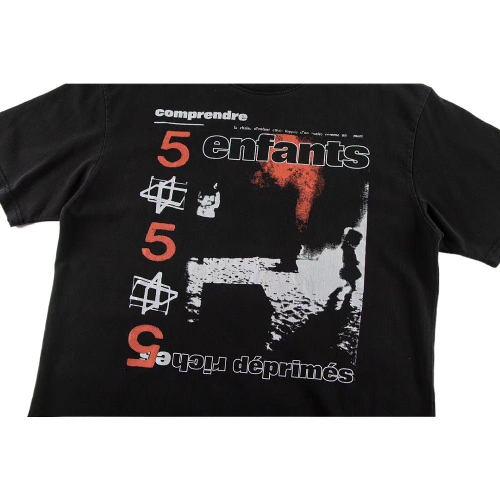 Portrait Printed Washed Distressed T-Shirt - Thrashink