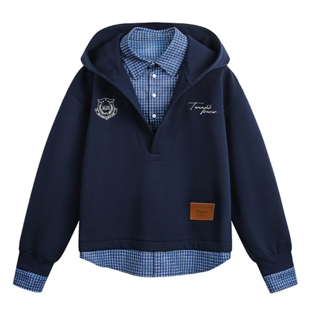 Preppy Style False Two - piece Hoodie - Thrashink