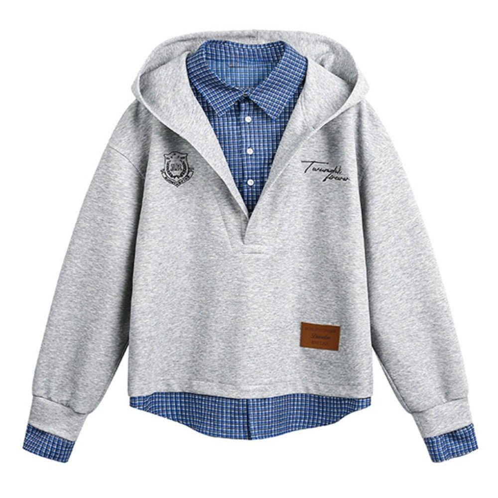Preppy Style False Two - piece Hoodie - Thrashink