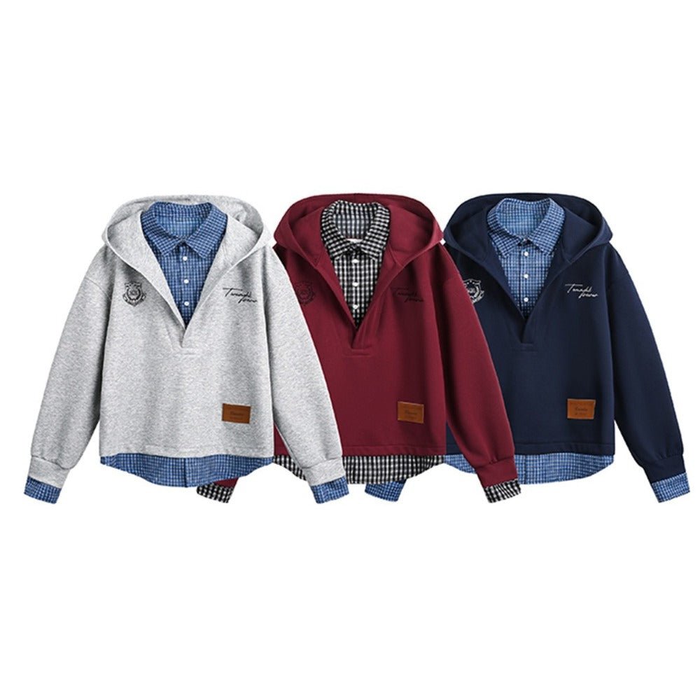 Preppy Style False Two - piece Hoodie - Thrashink