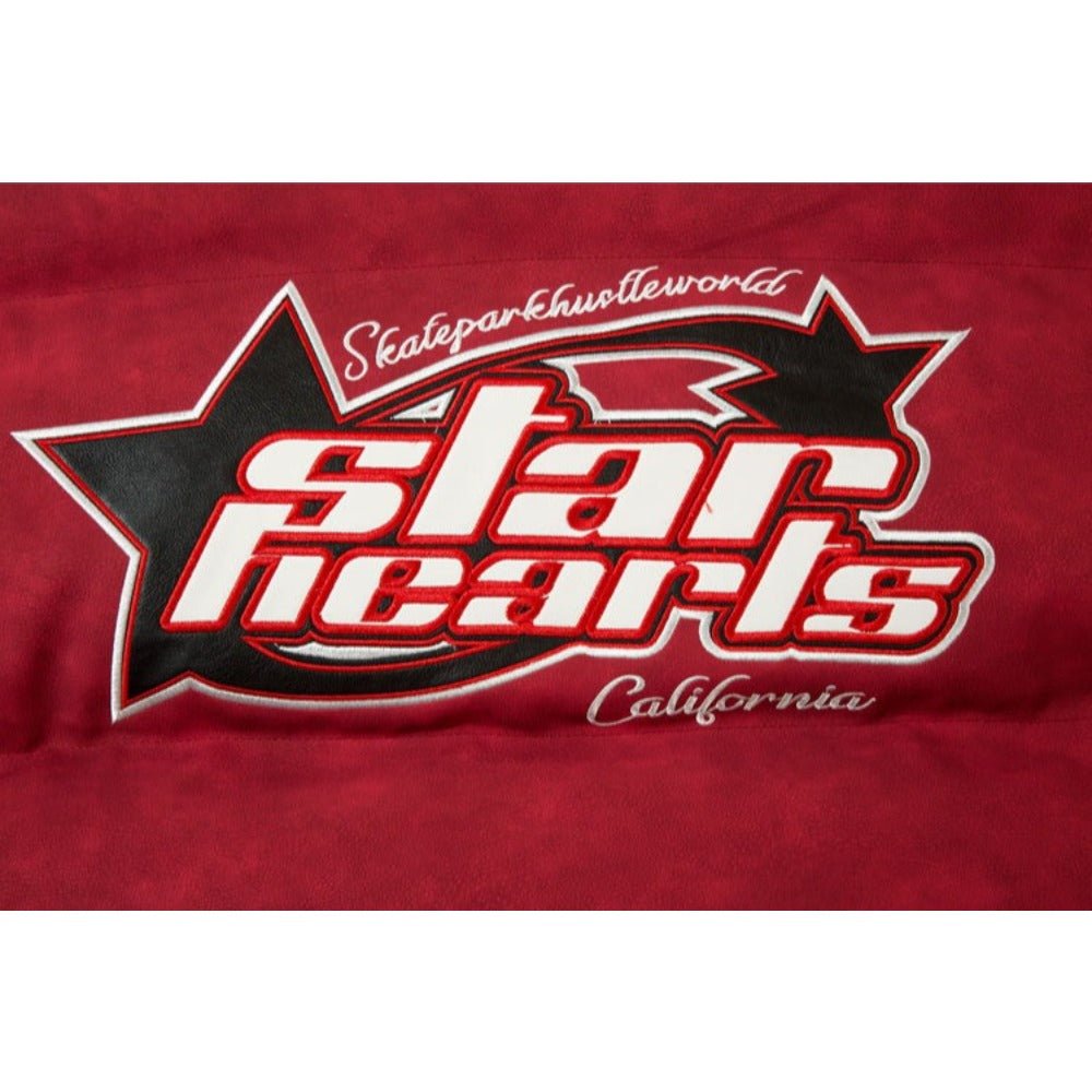 PU Leather Embroidered Letter Collar Padded Jacket - Thrashink