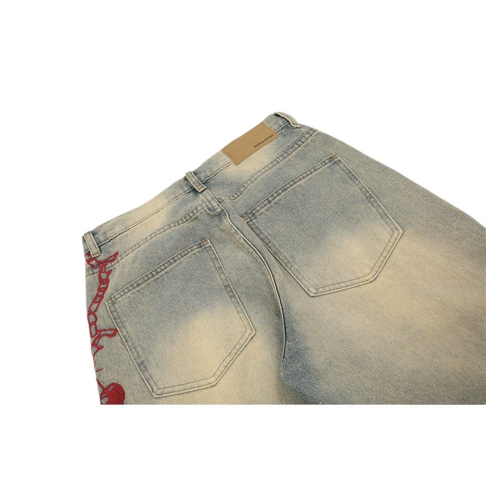 Red Chain - Spike Embroidered Jeans - Thrashink