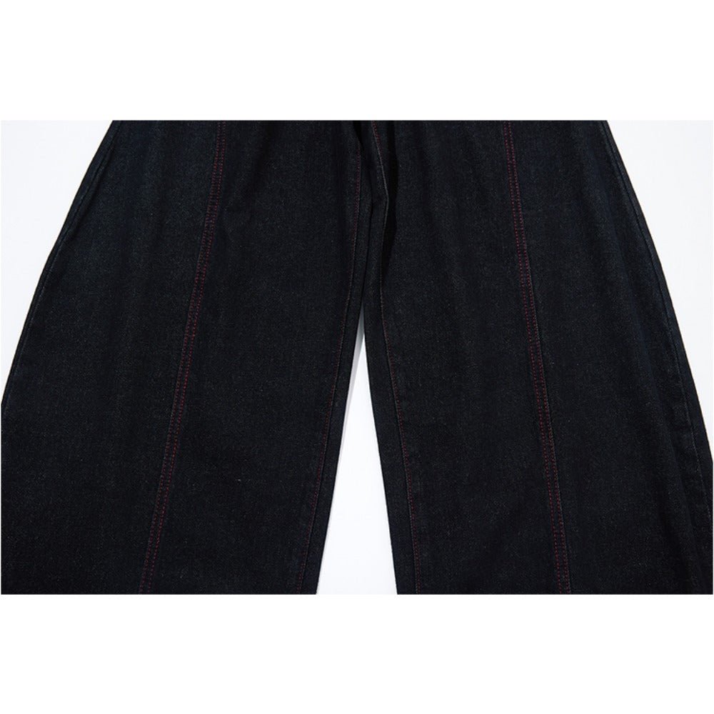 Red Line Button Fly Loose Jeans - Thrashink