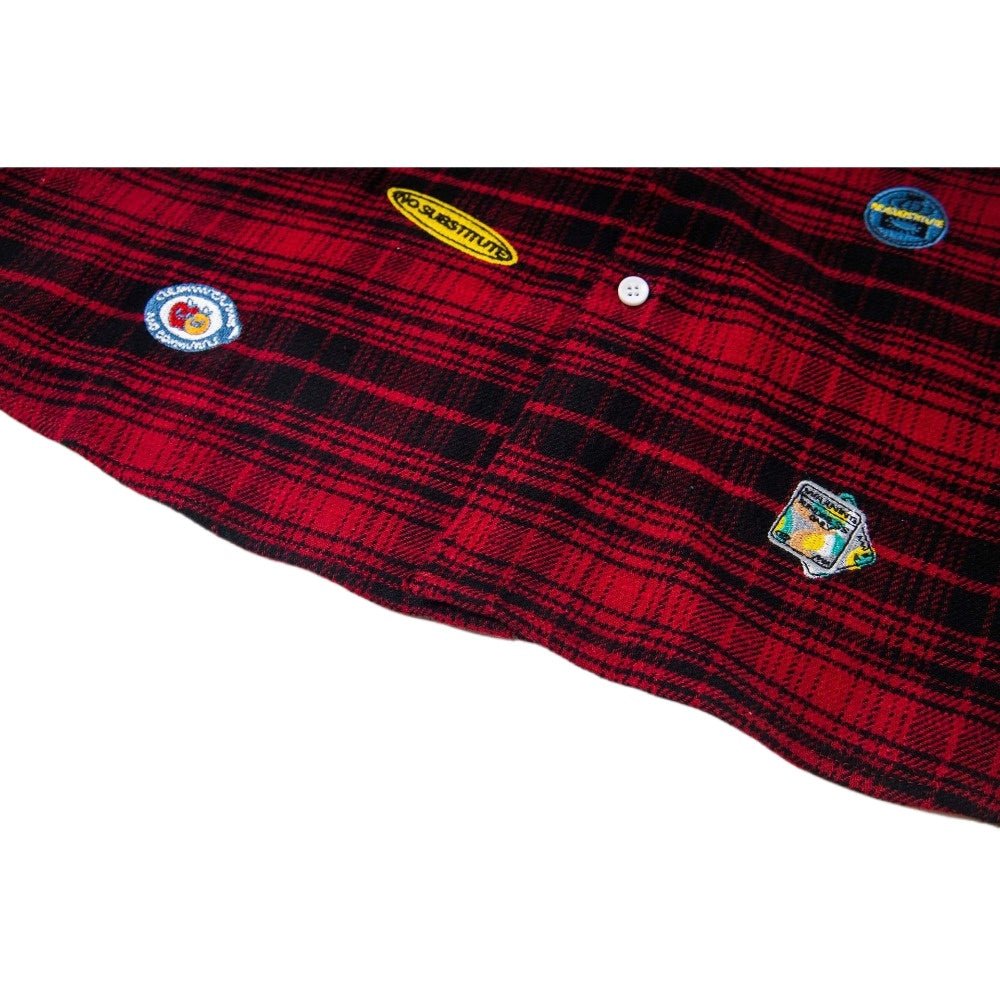 Red Plaid Fun Patches Shirt - Thrashink