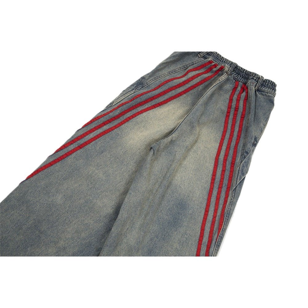 Red Striped Baggy Jeans - Thrashink