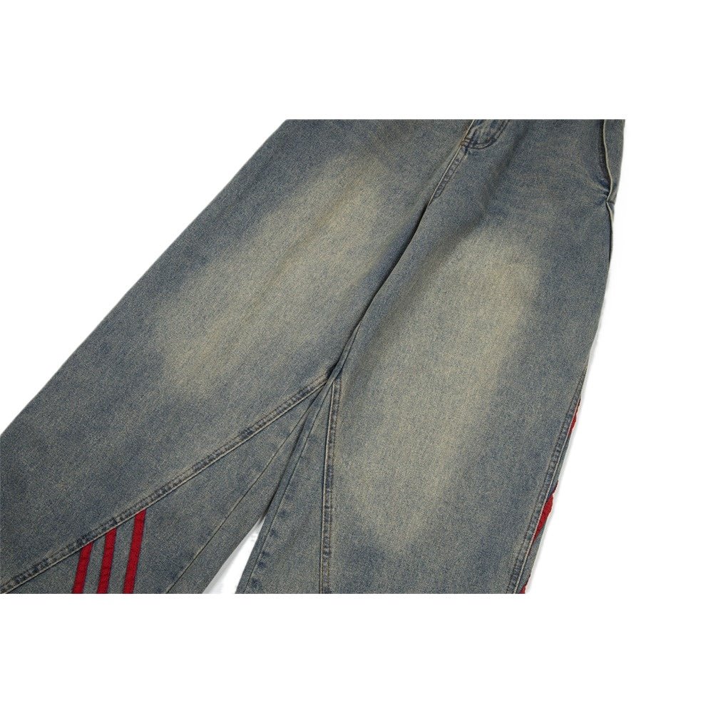 Red Striped Baggy Jeans - Thrashink
