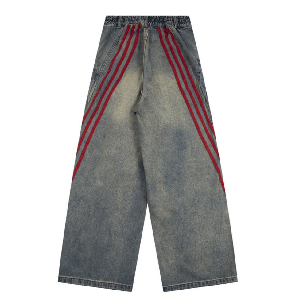 Red Striped Baggy Jeans - Thrashink