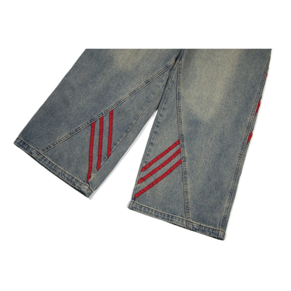 Red Striped Baggy Jeans - Thrashink