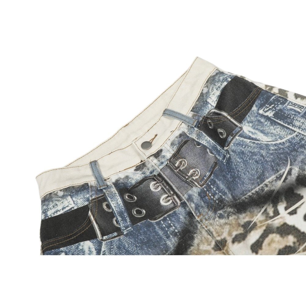 Retro 3D Printed Belt Leopard Print Jeans - Thrashink