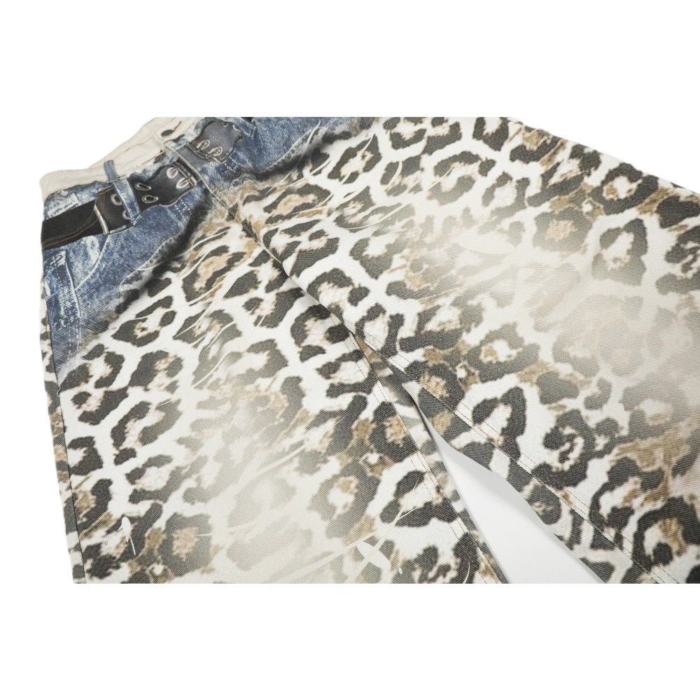 Retro 3D Printed Belt Leopard Print Jeans - Thrashink