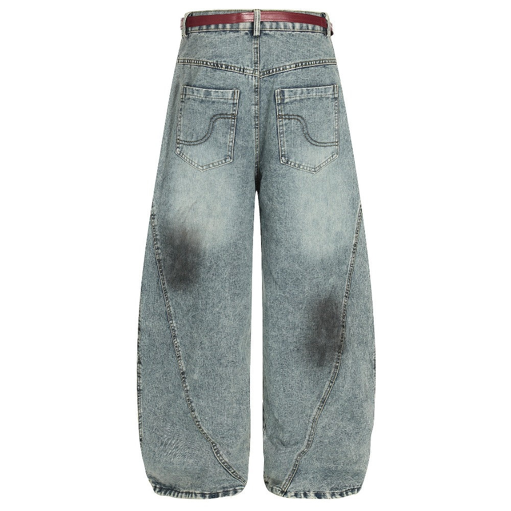 Retro Cat Whiskering Splatter Paint Belt Jeans - Thrashink