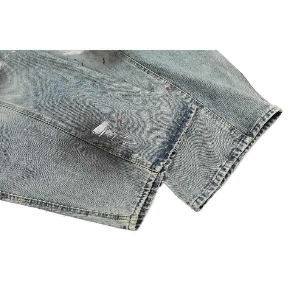 Retro Cat Whiskering Splatter Paint Belt Jeans - Thrashink